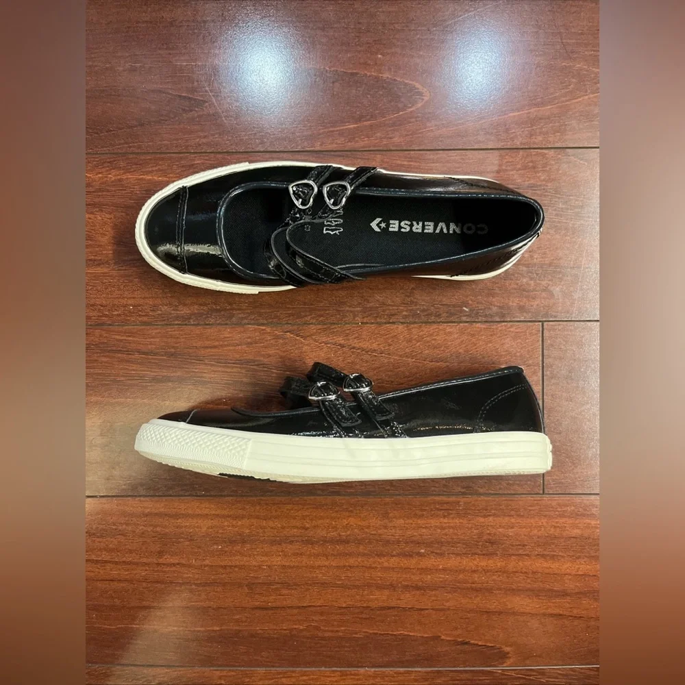 Women 7.5 Converse Dainty Mary Jane Slip Black Patent Leather Valentines Day New - Picture 8 of 16